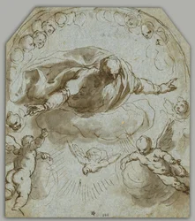 Dios Padre con la paloma, dos putti y un nimbo de querubines